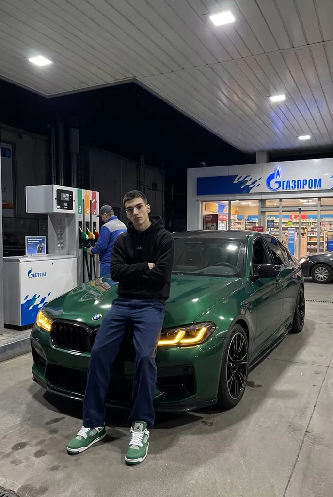 Фото парня на аву: Зелёная M5 ночью