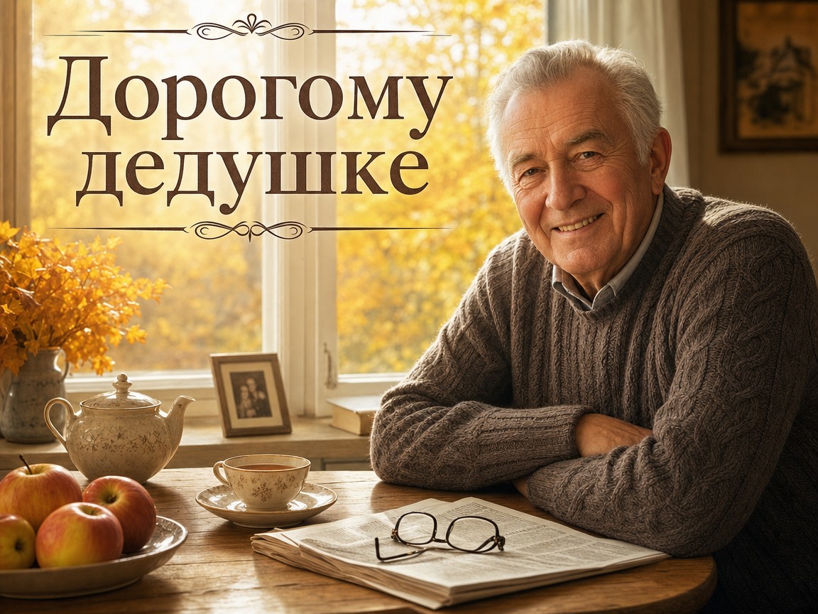 Дедушка за чаем у осеннего окна
