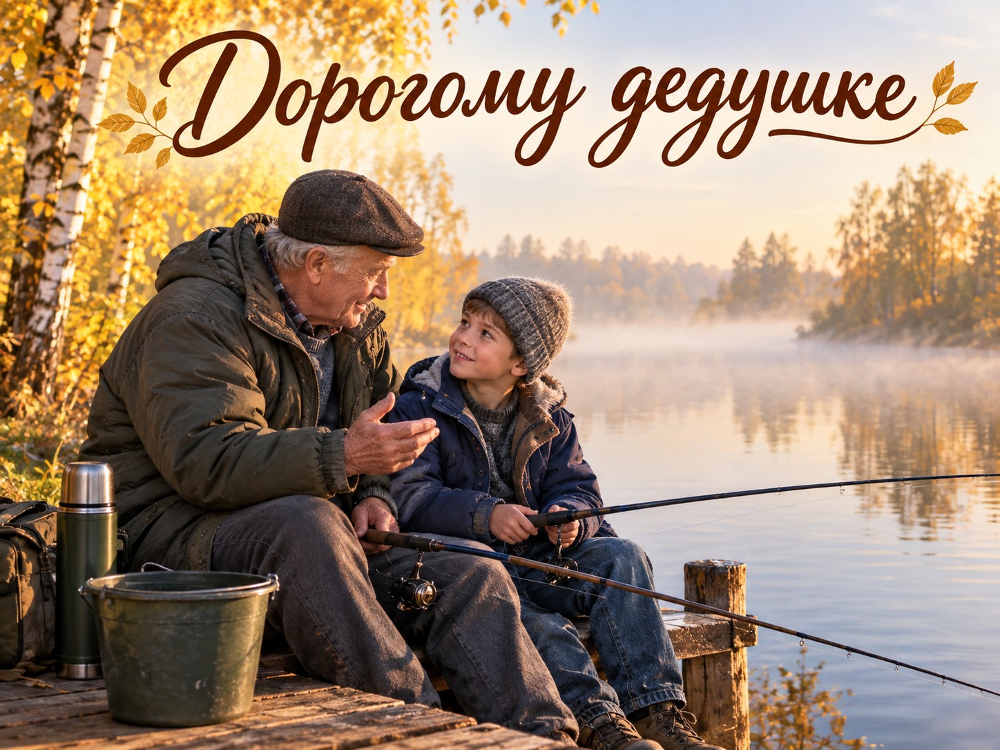 Дедушка с внуком на рыбалке