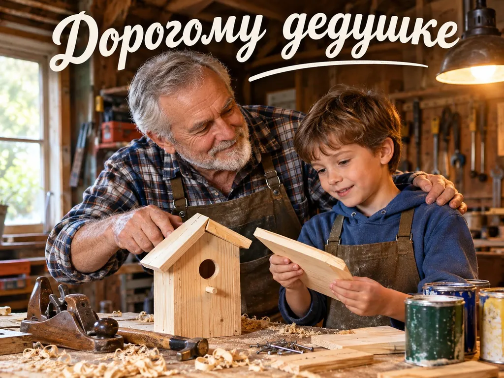 Дедушка и внук в мастерской