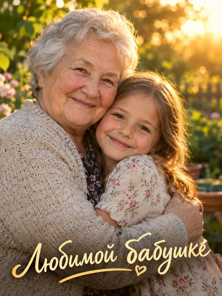Бабушка и внучка: объятия на закате