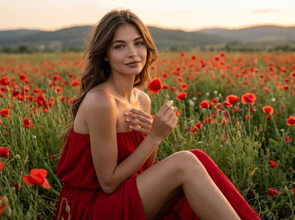 Красное платье в маковом поле