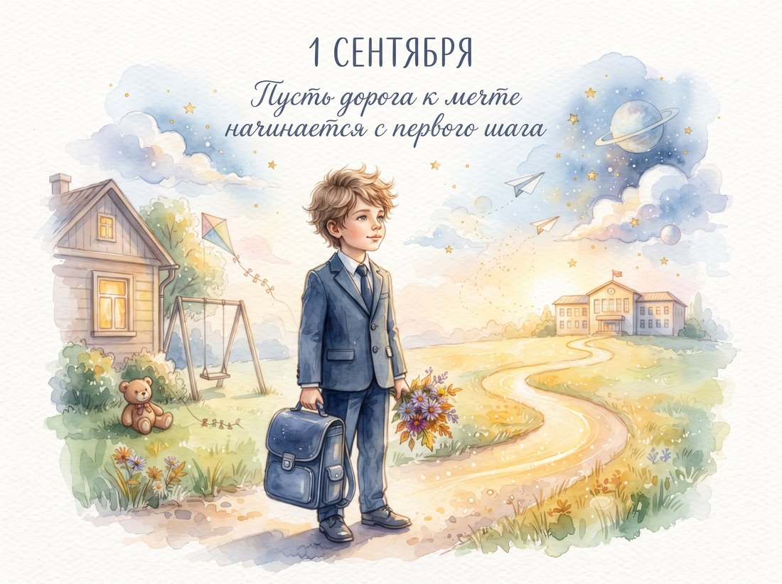 Открытка на 1 сентября — Акварель: дорога к мечте