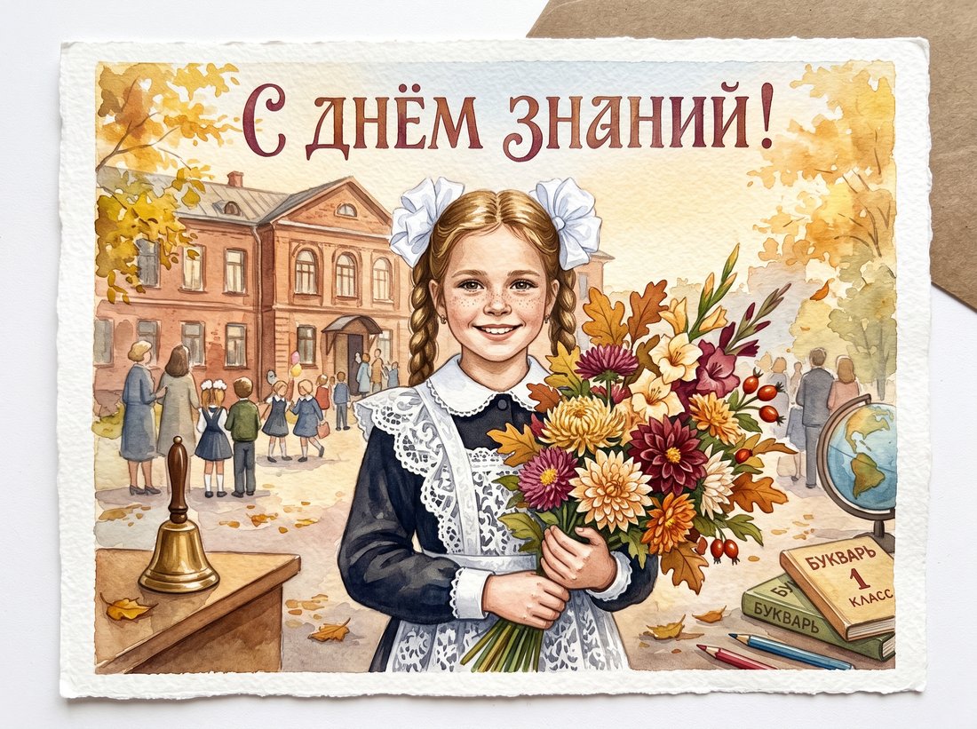 Открытка на 1 сентября — Акварель: осенний букет