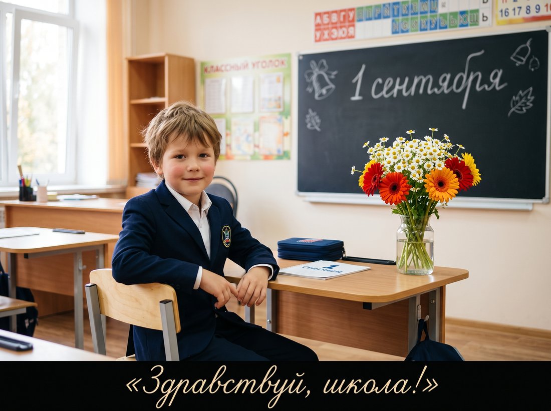 Открытка на 1 сентября — За партой